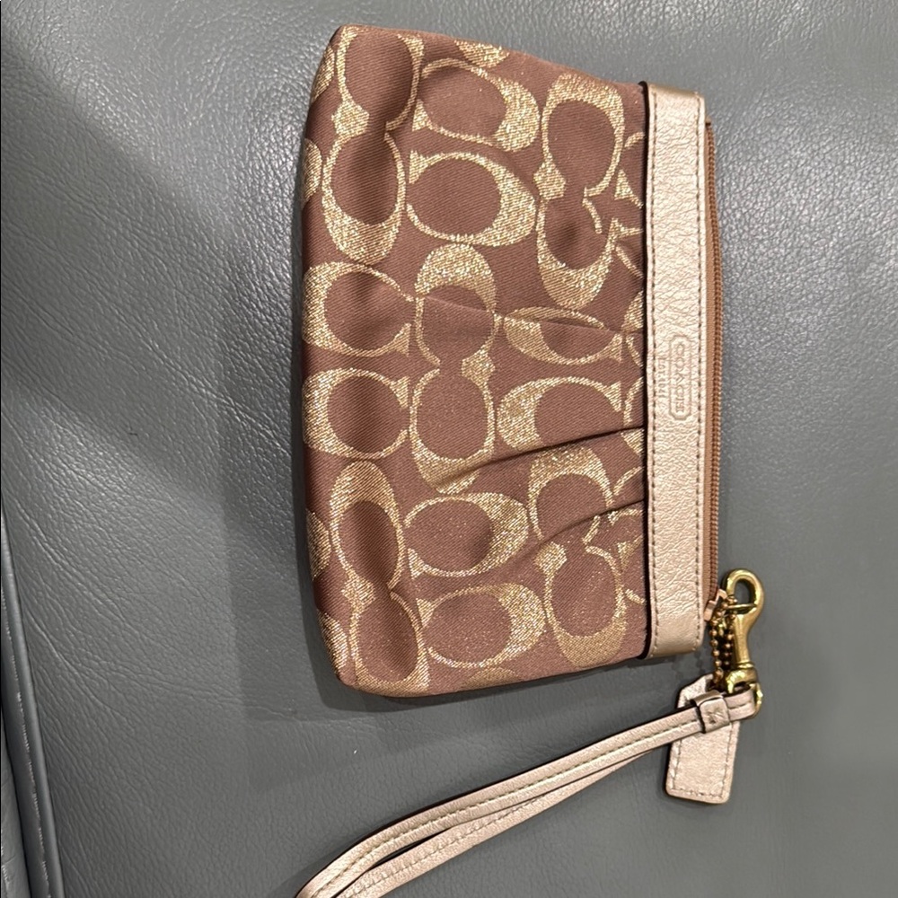 Coach Brown and Gold Wristlet